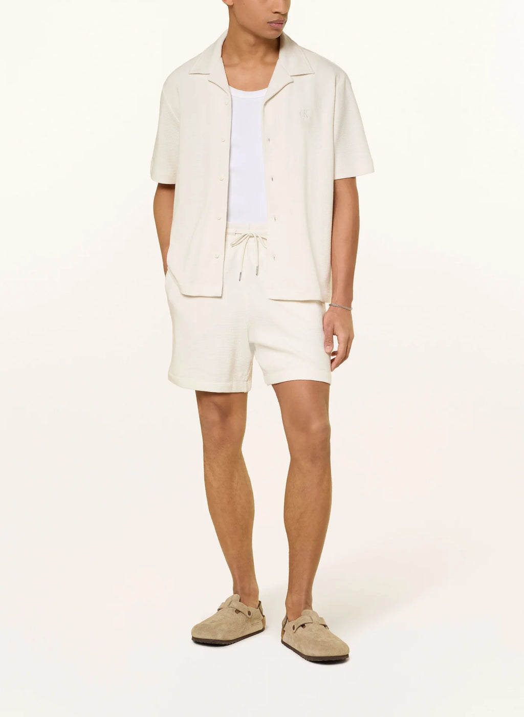 Conjunto Branco Waffle Camisa e Calção Calvin Klein
