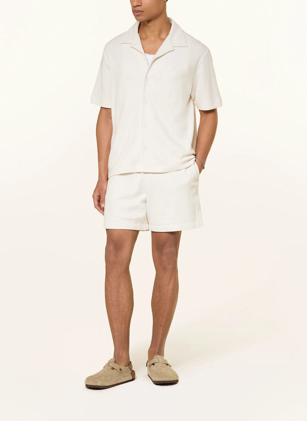 Conjunto Branco Waffle Camisa e Calção Calvin Klein