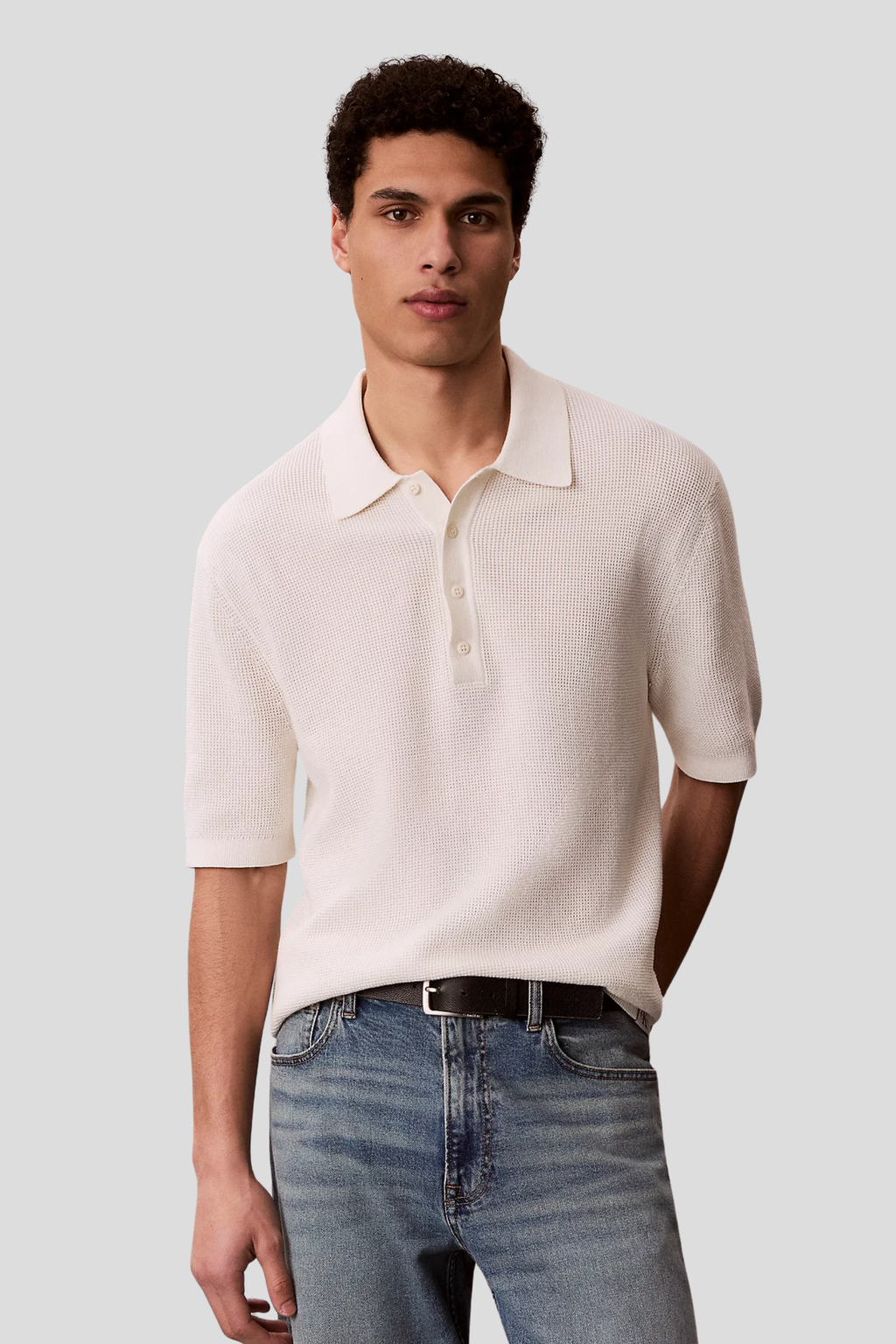 Polo Creme Malha Waffle Calvin Klein