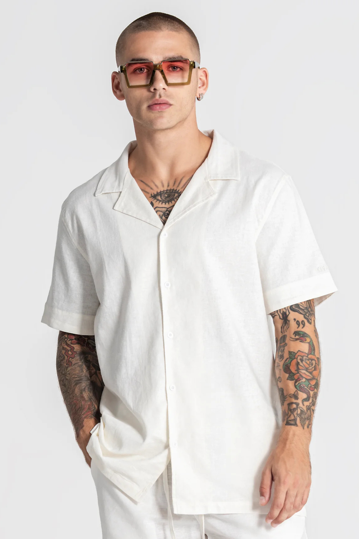 Camisa de Linho Branca Manga Curta Gianni Kavanagh