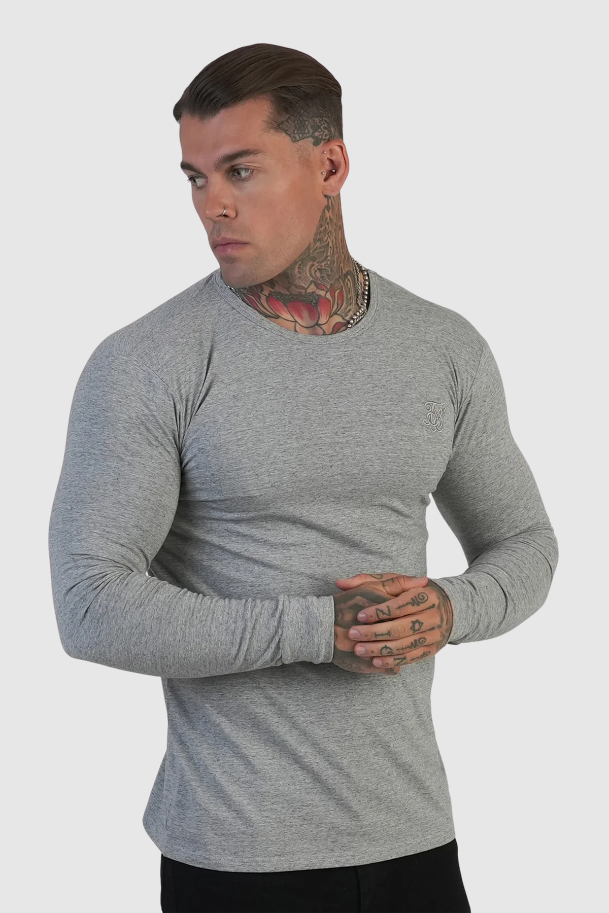 T-Shirt de Manga Comprida Cinza SikSilk SikSilk