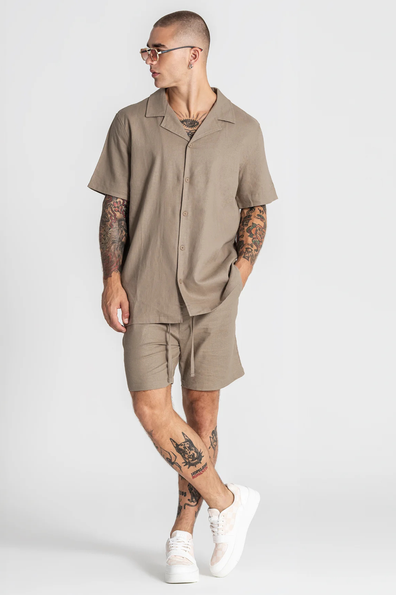 Conjunto de Linho - Camisa e Calção Taupe Gianni Kavanagh