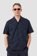 Camisa de Manga Curta Azul com Riscas Brancas Lacoste
