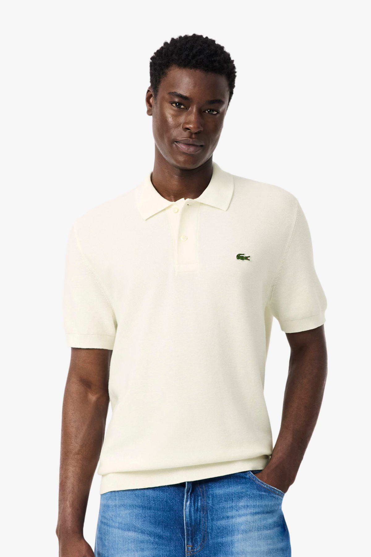 Polo Malha Texturizado Branco Lacoste