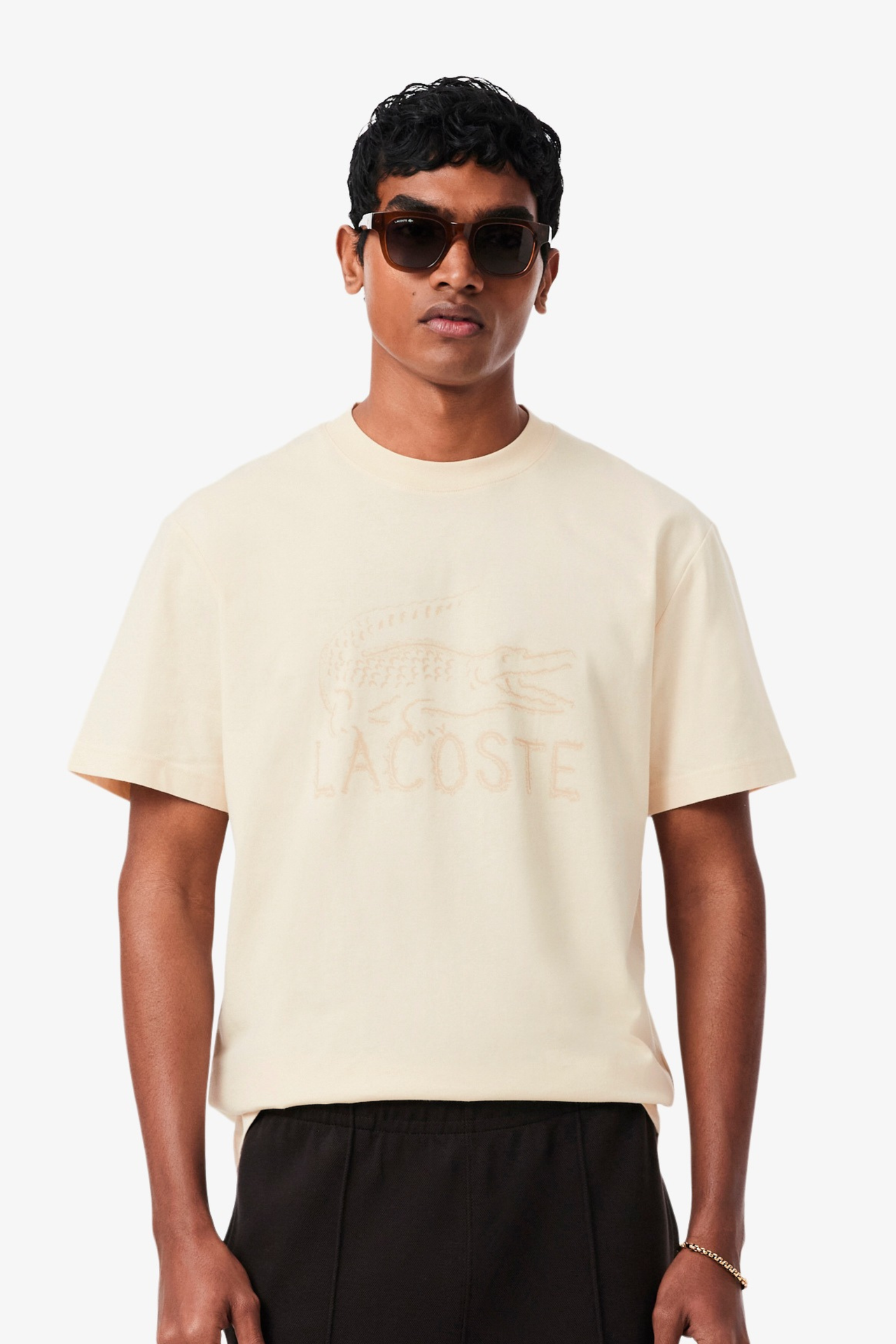 T-shirt Bege Estampada Lacoste