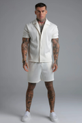 Conjunto Camisa e Calções Branco Texturado