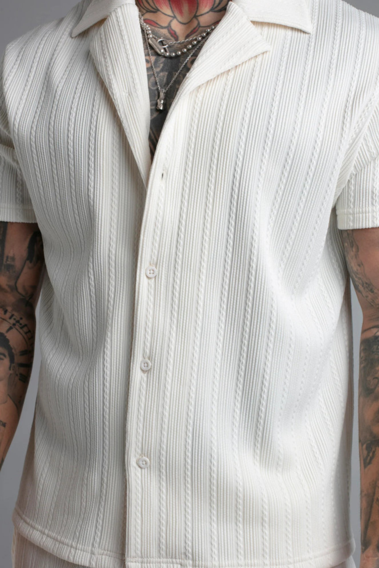 Conjunto Camisa e Calções Branco Texturado