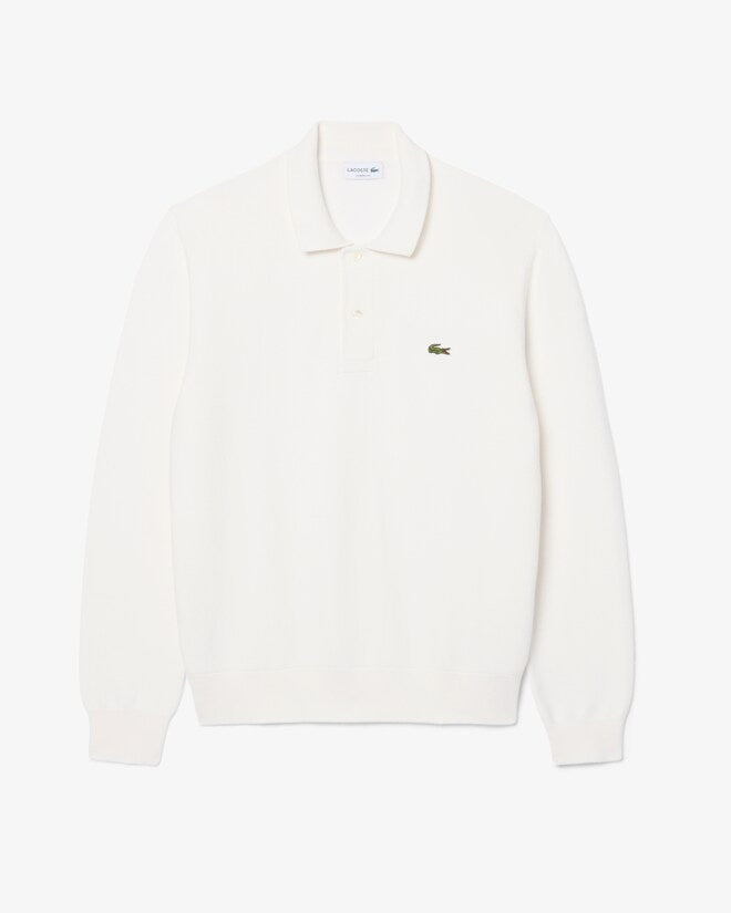 Polo de Malha Manga Comprida Classic Fit Lacoste Branco Lacoste