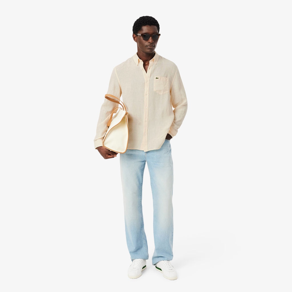 Camisa Linho Oxford Bege Lacoste