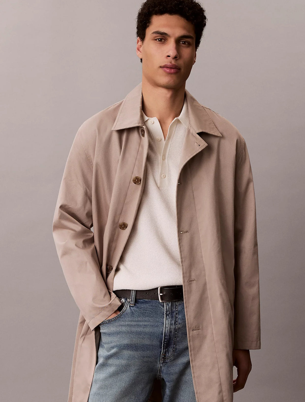 Polo Creme Malha Waffle Calvin Klein