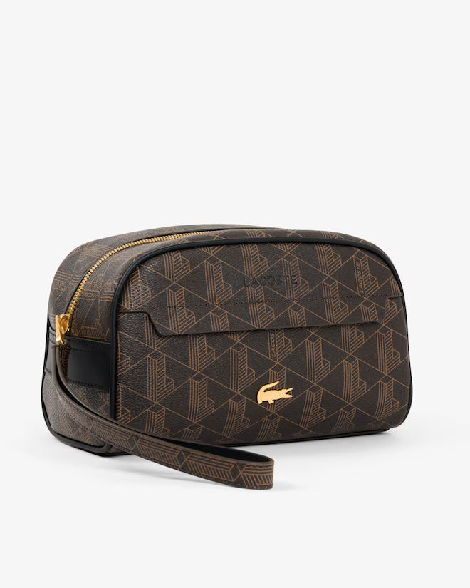 Nécessaire Padrão Monograma Castanho e Dourado Lacoste Lacoste
