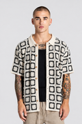 Camisa Knit de Manga Curta Preta e Bege Gianni Kavanagh